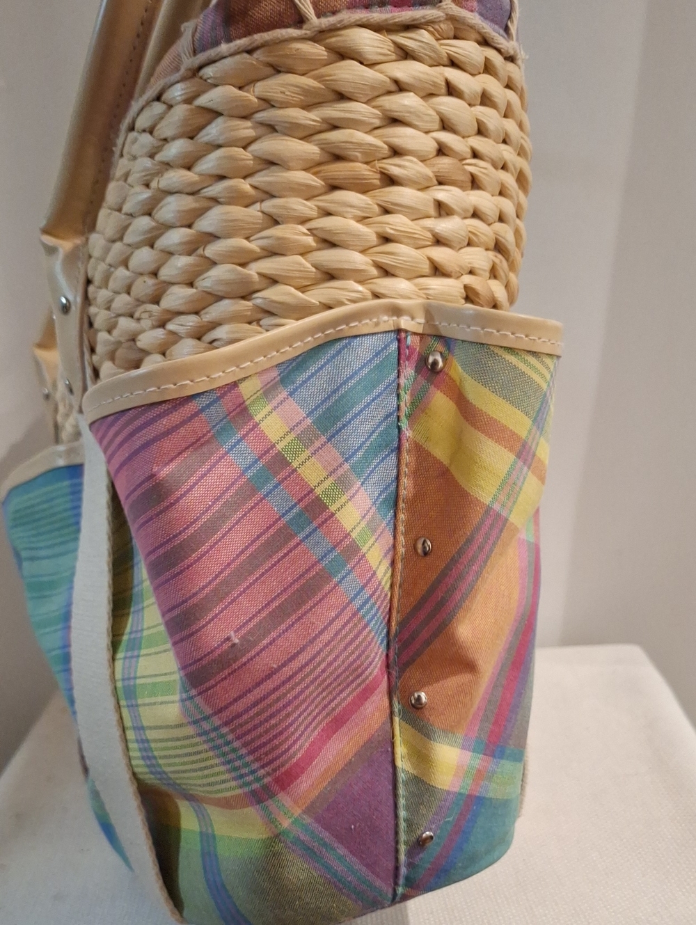 Ralph Lauren Pastel Plaid Straw-Top BeachTote - Picture 3 of 16